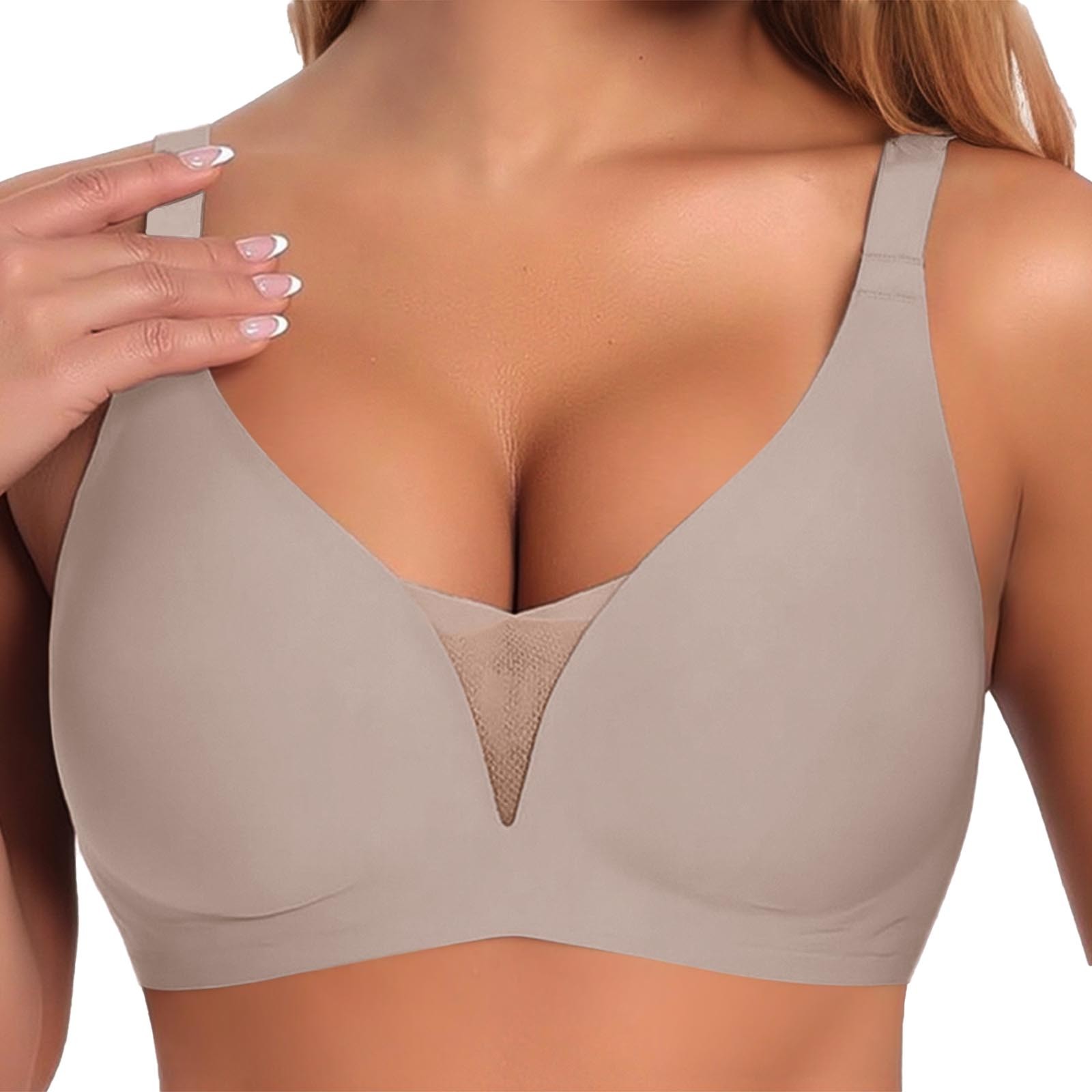 thumbnail image 2 of Sujetador con escote en V profundo para tallas grandes para mujer: sin costuras, sin aros, push up, nailon/spandex, tallas S-XL, 34-40 EE. UU., 2 of 4